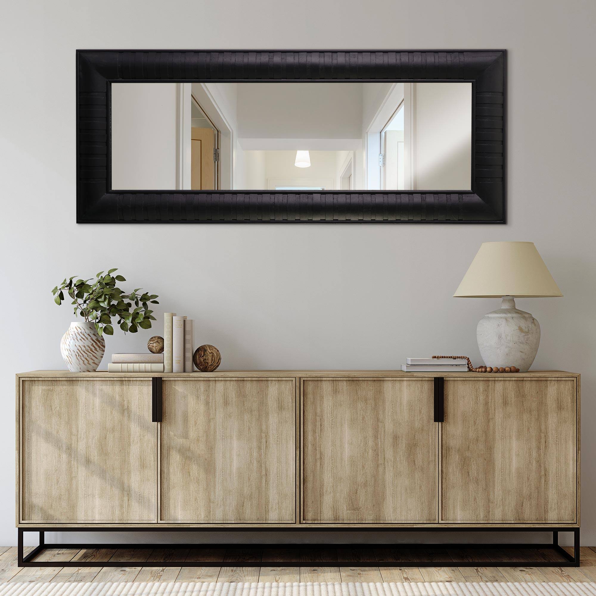 Head West 58" Black Wood Framed Full Length Wall Leaner Mirror